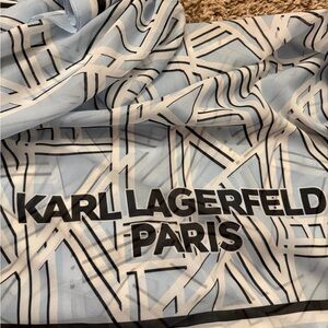 Karl Lagerfeld Light Blue and Black Patterned Scarf